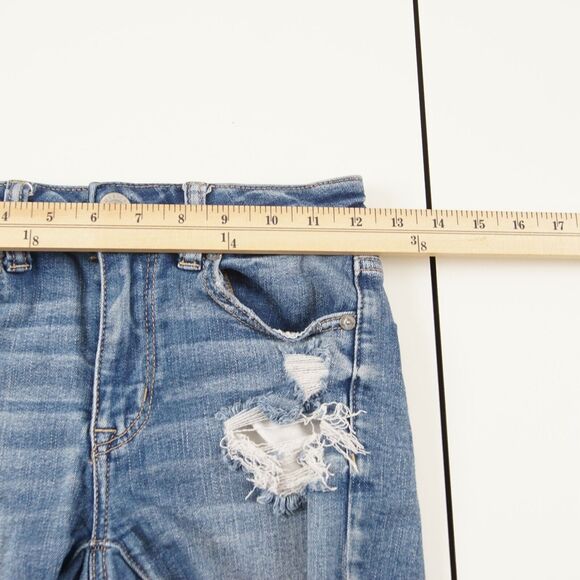American Eagle Hi Rise Shortie Blue Distressed Ripped Denim Shorts Womens Sz 00 - Picture 4 of 9